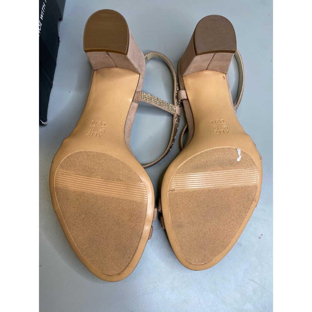 Naturalizer Vanessa 2 Creme Brulee Rhinestone Block Heel Sandals Tan 10W G8501F1 - Picture 4 of 5
